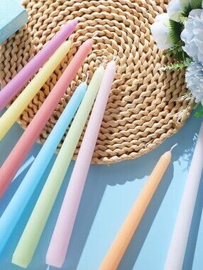 NWT 16pk 10" Unscented Taper Candles In Macaroon Pastel Multicolor Smokeless